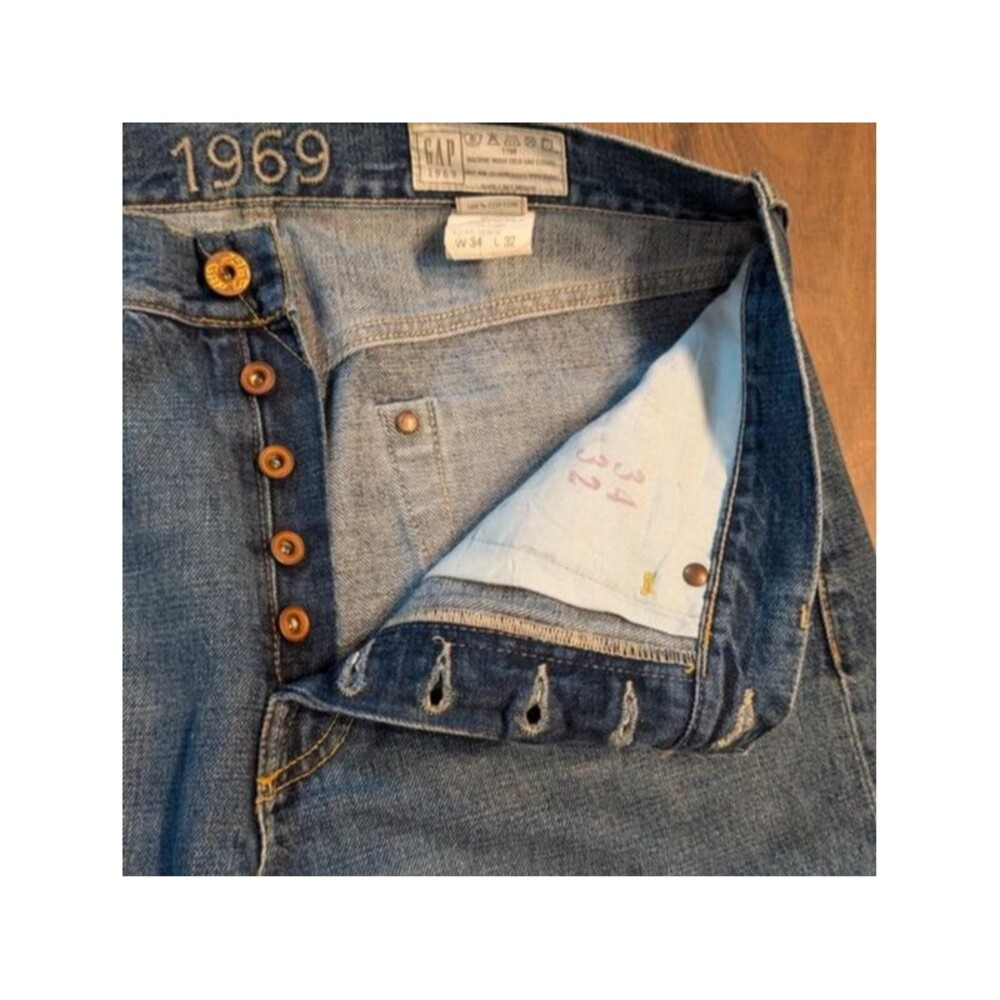 Gap 1969 Double Knee Button Fly Selvedge Jeans Men's Size 34x32 Medium Wash Made - Picture 7 of 14